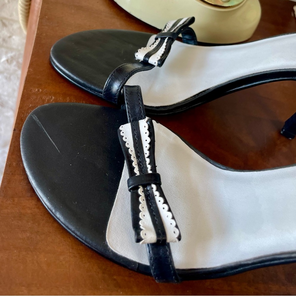 Vintage 90s Two Lips Brazilian Leather Black and White Bow Strappy Heels Size 7 - Picture 9 of 12